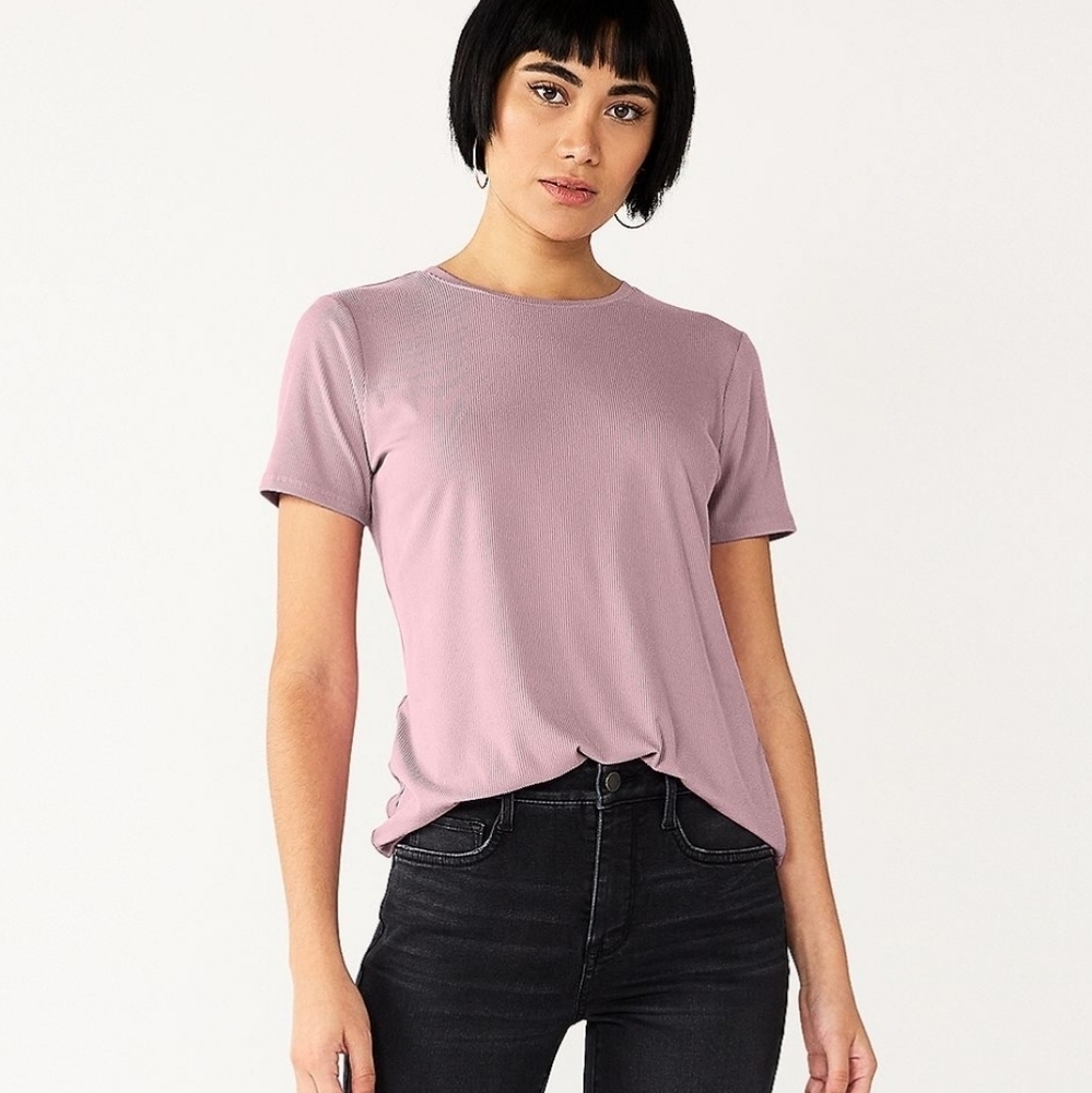 Nine West‎ Lilac Soft Ribbed Tee Size Small